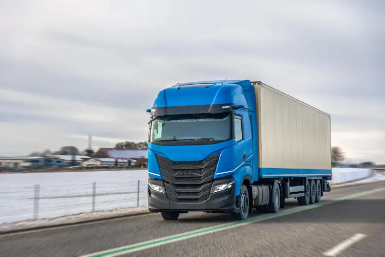 Professional driver beside a heavy goods vehicle