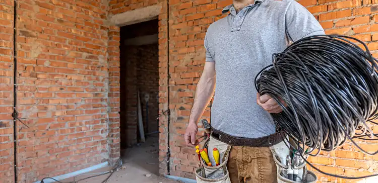 Electrician working on a building services panel